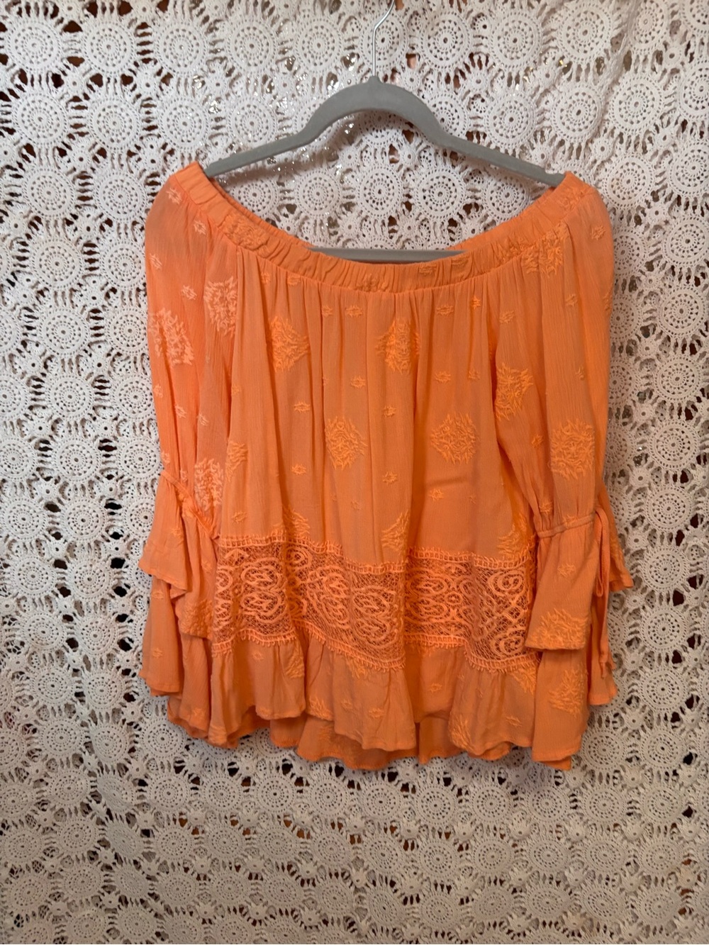 Cirana Embroidered Orange Off-Shoulder Peasant Blouse